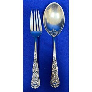 VTG Dominick & Haff Sterling Silver Serving Fork & Spoon Rococo Pattern! 100